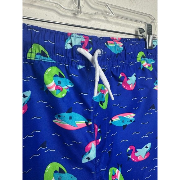 Lands' End Boys XL Swim Trunks Deep Sea Multi Sharks Navy Blue 14-16H Drawstring - Picture 2 of 11